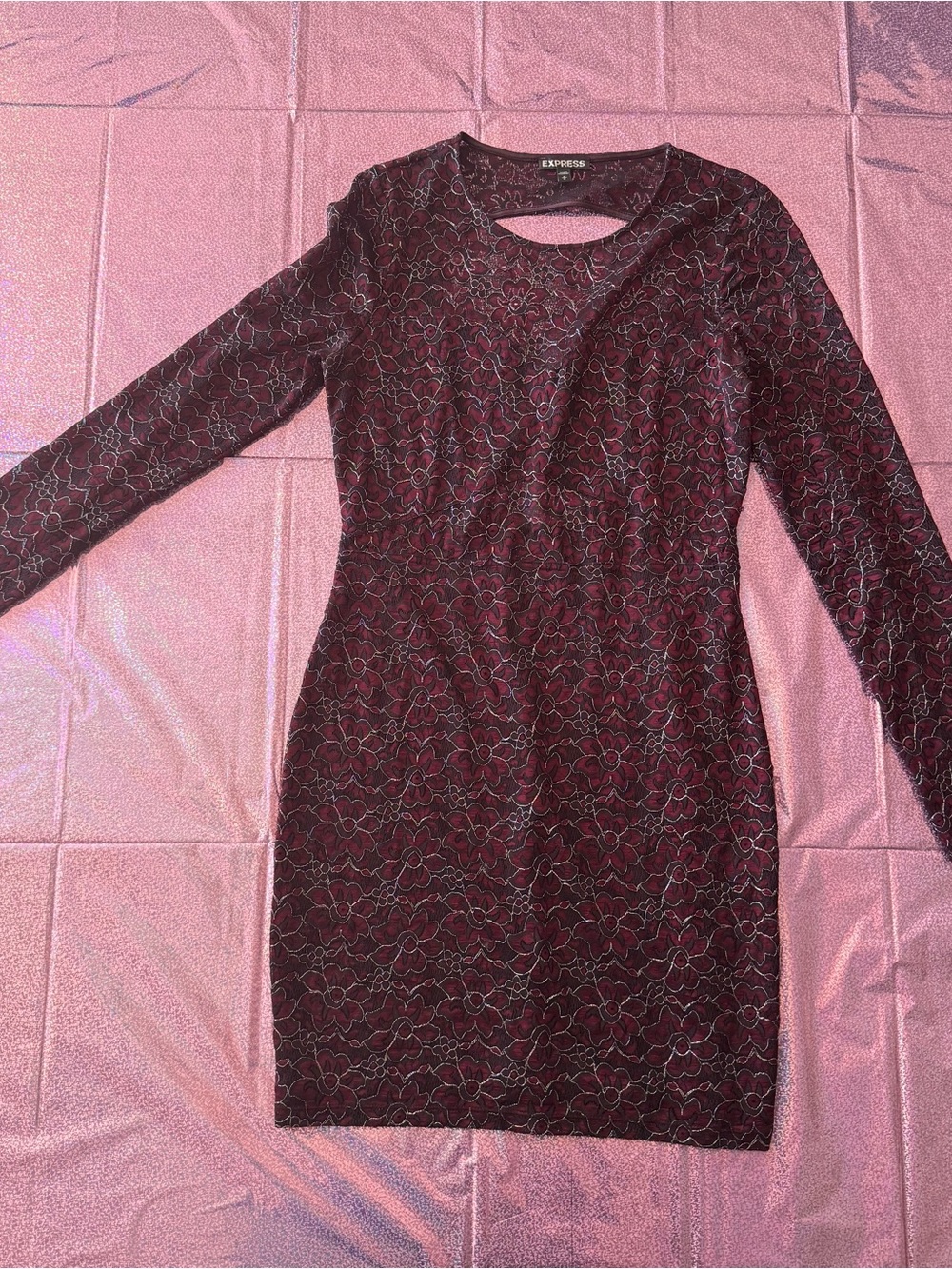 Express Long Sleeve Floral Lace Dress in Burgundy